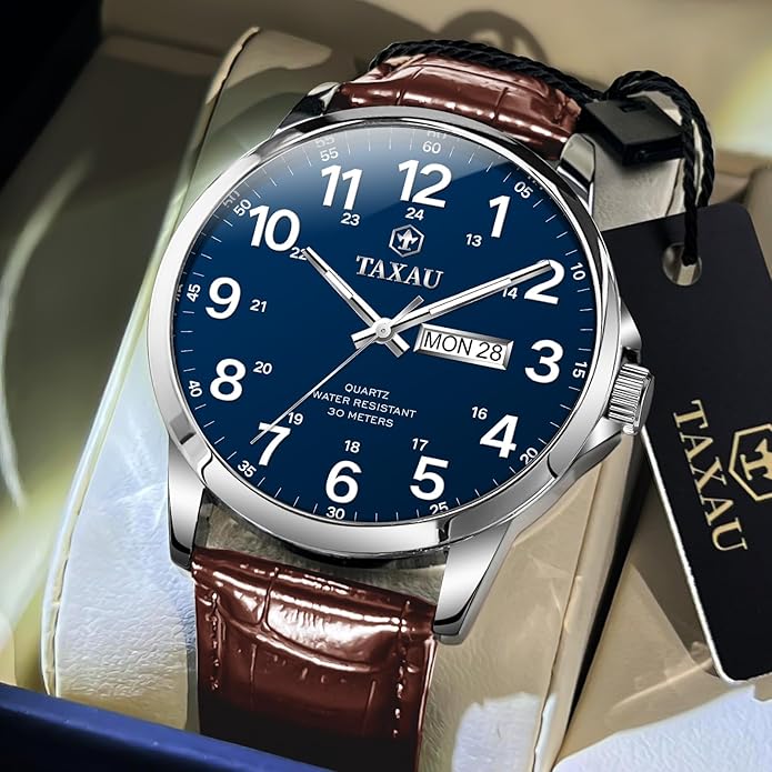 Watches for Men Leather Large Arabic Numerals Mens Watches Waterproof Band with Date Quartz Men's Wrist Watch