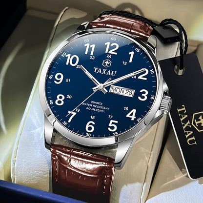 Watches for Men Leather Large Arabic Numerals Mens Watches Waterproof Band with Date Quartz Men's Wrist Watch