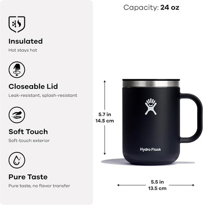 Hydro Flask Coffee Mug – Insulated Stainless Steel, Non Spill, Leak Resistant Travel Mug 24 Oz Sandpiper