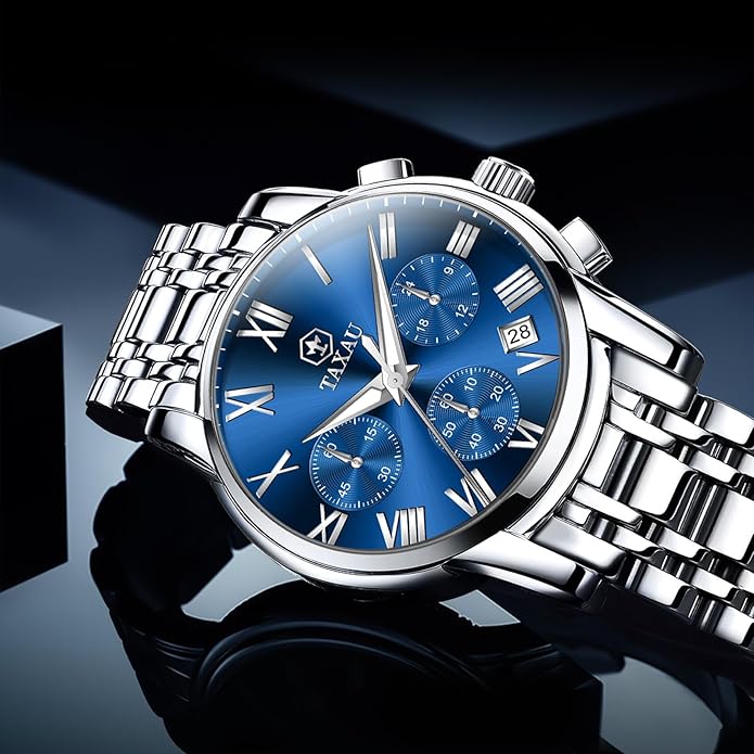 Watch Men Stainless Steel Luxury Diamond Chronograph with Date Business reloj de Hombre
