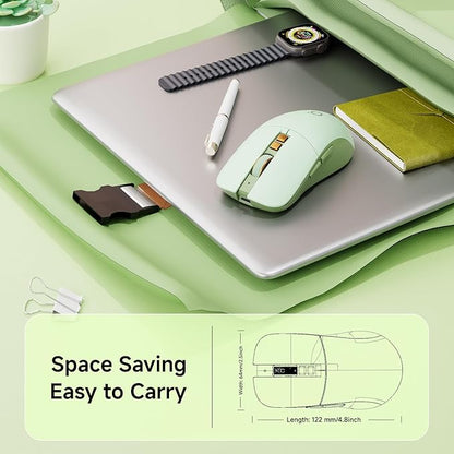 EWEADN G309 Wireless Computer Mouse,2.4G&Bluetooth Ergonomic Cordless Mice with 4000 DPI,5 Adjustment Levels,Cute and Portable Mouse for Laptops, PC and More,7 Buttons Office USB Mice-Green