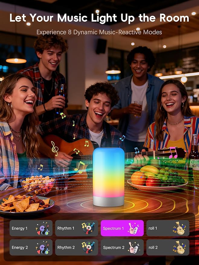 RGBICWW Smart Table Lamp, Touch Bedside Lamp with App Control, LED Desk Lamp with Music Sync, 30+ Scenes & 16M Colors, Color Changing Lamp for Bedroom Living Room Gaming Dimmable Night Light, Silver