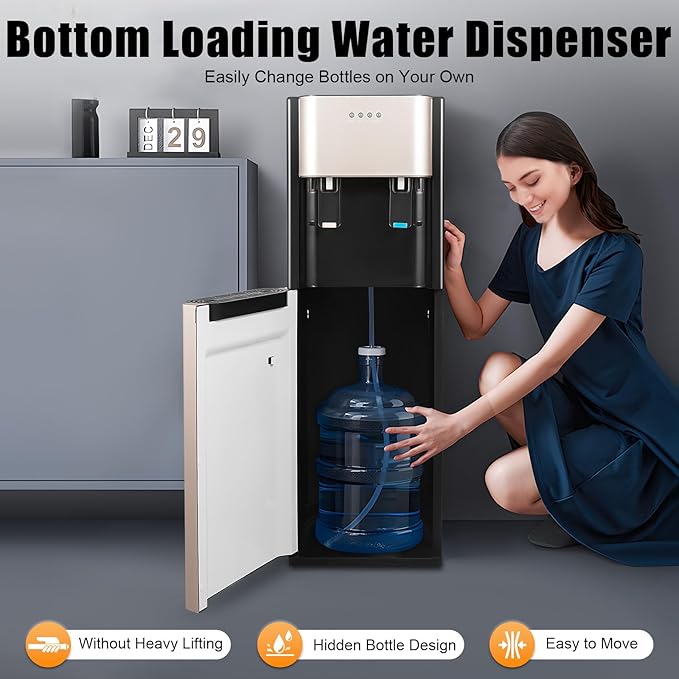 Bottom Loading Water Dispenser with Hot & Cold Functions, 20L/5.28Gal Capacity, 304 Stainless Steel Tank, 450W Fast Heating for Home & Office Use, Dark Gray