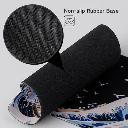 Large Japanese Sea Wave Mouse Pad, Anime Waterproof Desk Mat,Extended Non-Slip Keyboard Mouse Pads Office Desk Pad 23.6" x 11.8" Anime Mouse Pad Desktop Protector for Office and Home