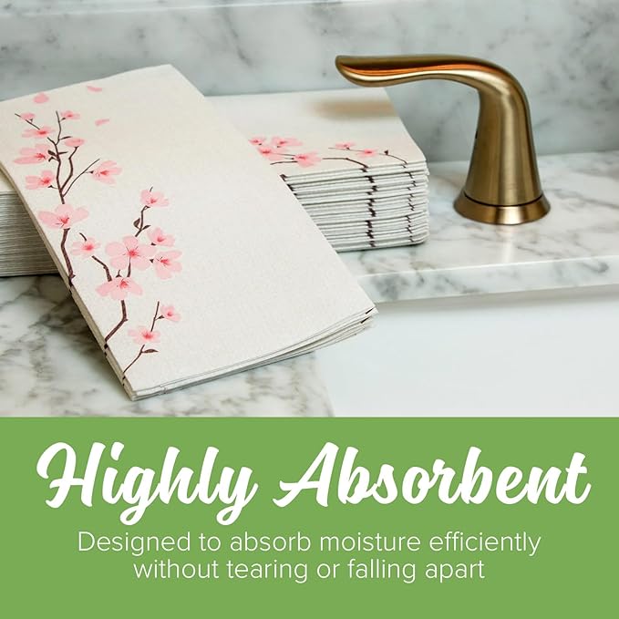 SimuLinen Cherry Blossom Disposable Guest Towels - Cloth-Like, Single-Use, Linen Feel Paper Towels, 12x17", 500ct (Made in Germany)