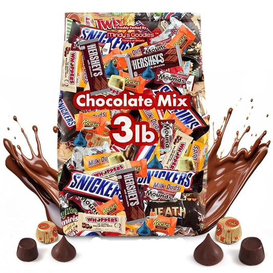 Chocolate Candy Variety Pack, Bulk Chocolate Individually Wrapped Candy, Mini Chocolate Candy Variety Pack, Ideal, Perfect for Parties, Office Treats, and Holiday Celebrations (3 Pound)