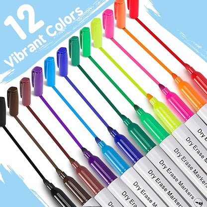 V-Opitos 144 Pack Fine Tip Dry Erase Markers - Bulk Whiteboard Erasable Markers in 12 Colors, Ideal for School Classroom Office Supplies, Non-Toxic & Easy Clean for White board