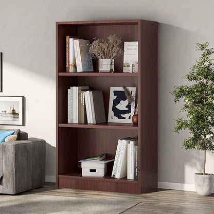 Bookshelf, 3 Shelf Bookcase Open Modern Bookshelf, Bookcase with Freestanding Display Storage, Wooden Book Shelf for Bedroom, Living Room, Dinning Room, Office, 60 Inch, Deep Brown
