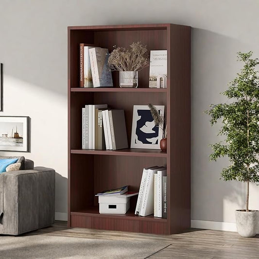 Bookshelf, 3 Shelf Bookcase Open Modern Bookshelf, Bookcase with Freestanding Display Storage, Wooden Book Shelf for Bedroom, Living Room, Dinning Room, Office, 60 Inch, Deep Brown