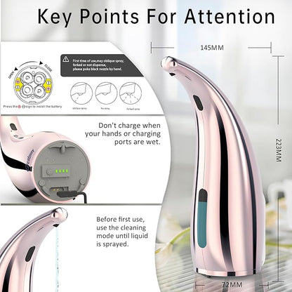 Adjustable Automatic Soap Dispenser Touchless, 4 Adjustable Levels Touchless Sensor Liquid Soap Pump Dispenser，300ml Rechargeable Magnetic Charging Hand Soap Dispenser for Kitchen，Bathroom