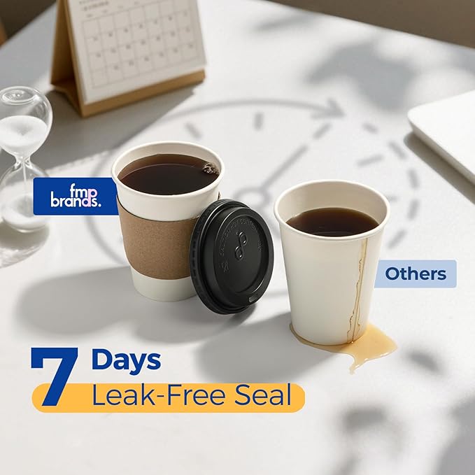 Fit Meal Prep 100 Pack 12 oz Disposable Coffee Cups with Lids, Sleeves, Leak-Proof To Go Coffee Cups with Lids, Durable Paper Cups for Hot Beverage, Home, Office, Party