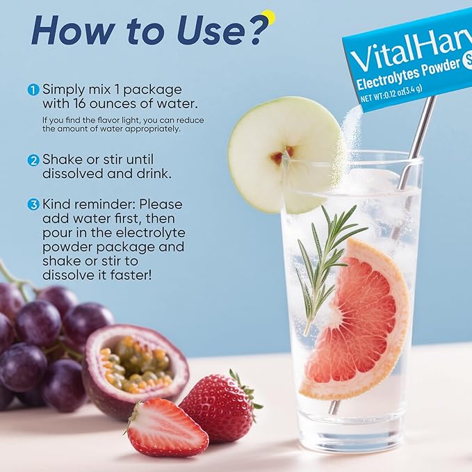 24 Sticks Electrolytes Powder Packets No Sugar Hydration Packets Electrolyte Liquid Daily IV Drink Mix with Strawberry Raspberry, Passion Fruit, Kiwi Green Apple, Cherry Pomegranate, Grape, Grapefruit