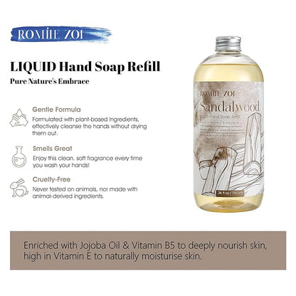 ROMIIE ZOI Liquid Hand Soap Refill, Sandalwood, Gentle & Moisturizing Formula, 750 ML/ 26 FL OZ