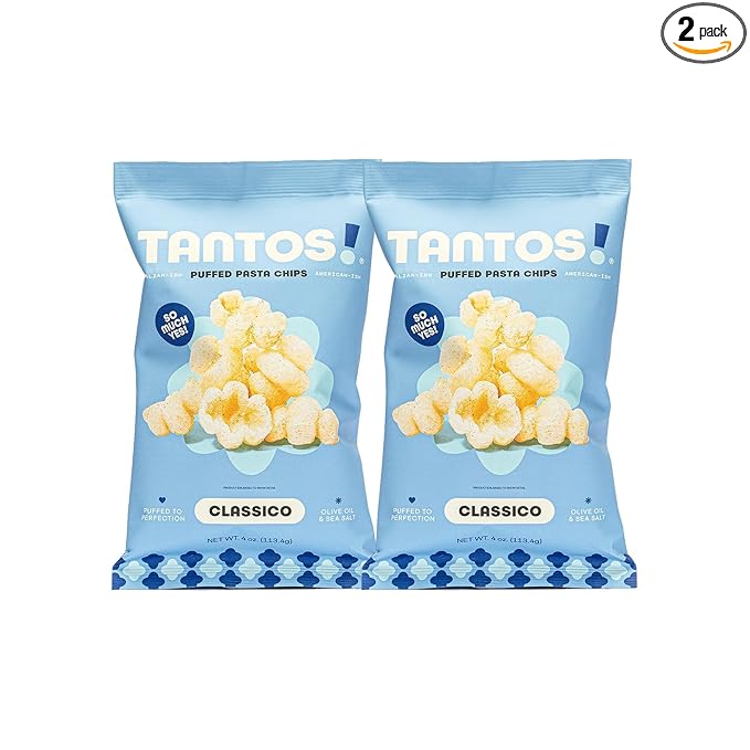 Tantos! Puffed Pasta Chips, Healthy Pasta Snack by Top Chef Joe Sasto, As Seen on Shark Tank, Plant Based, Low Calorie, Crunchy Chips, Variety Pack, Marinara, Pesto, Cacio e Pepe, Classico, Gourmet Bold Flavors, 4 oz 2 Pack of Classico