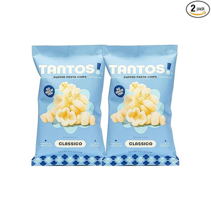 Tantos! Puffed Pasta Chips, Healthy Pasta Snack by Top Chef Joe Sasto, As Seen on Shark Tank, Plant Based, Low Calorie, Crunchy Chips, Variety Pack, Marinara, Pesto, Cacio e Pepe, Classico, Gourmet Bold Flavors, 4 oz 2 Pack of Classico