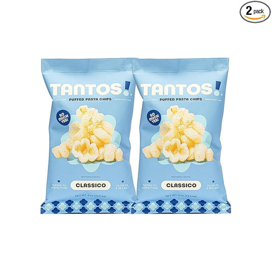 Tantos! Puffed Pasta Chips, Healthy Pasta Snack by Top Chef Joe Sasto, As Seen on Shark Tank, Plant Based, Low Calorie, Crunchy Chips, Variety Pack, Marinara, Pesto, Cacio e Pepe, Classico, Gourmet Bold Flavors, 4 oz 2 Pack of Classico