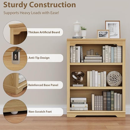 HIFYOBRO 3 Tier Bookshelf and Bookcase, 31.5" Wide Wooden Book Shelf, Freestanding Open Display Storage Bookshelves for Study Room, Home Office, Living Room