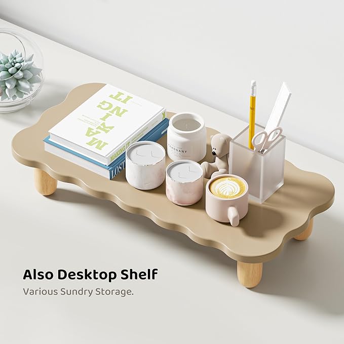 Monitor Stand Riser,Cookie-Shaped Sturdy Wood Computer Monitor Stand, Monitor Stand Riser, Multi-Purpose Desktop Organizer Riser for Computer,Laptop,Printer,TV,khaki