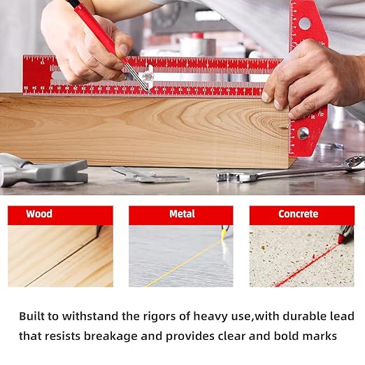 NORTOOLS Woodworking Scriber Marking Line Ruler,Adjustable Aluminum Alloy Sliding T-Square Ruler,Precision Line Scriber Measuring Tool with Angle Adjustment Scale for Engineering and Carpenter Work