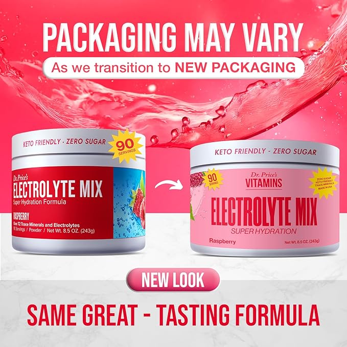 Dr. Price’s Electrolytes Powder Bulk | Raspberry 90 Servings | Sugar Free Hydration Powder with 72+ Trace Minerals | Keto, Vegan, Electrolyte Drink Mix | Doctor-Formulated, Made in USA