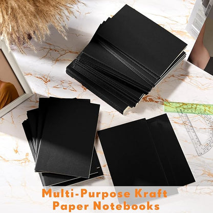 Mimorou 100 Pcs Kraft Notebook Journals 5.5 Inch x 8.3 Inch A5 Softcover Notebooks Bulk for Writing Sketch Office Notepad with 60 Pages 30 Sheets (Multicolor,Lined)(Black,Unlined)