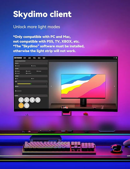 Monitor LED Backlights for PC & Mac, LED Strip Light Sync with Screen Color/Music, Computer Light Bar Behind Screen, LEDs for Desk Gaming, USB Port, Software Control, G100 (4-Side 34inch)
