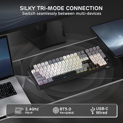 RK ROYAL KLUDGE F99 Wireless Mechanical Keyboard with Numper Pad, Tri-Mode Hot Swappable 95%100 Keys Gaming Keyboard BT/2.4G/USB-C, Pro Software, 5000mAh Battery, Customed Tactile Beige Switches