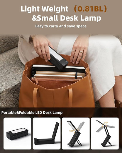 EZVALO LED Rechargeable Desk Lamp, 6000mAh Battery Operated Foldable & Portable Light,90Ra Cordless Table Lamp for Office Home, 3 Color Dimmable Small Desk Lamp Wireless Reading Lamp (Black)