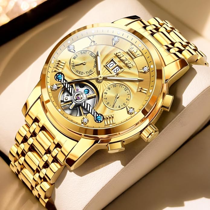 OLEVS Mens Watches Vintage Leather Band Dress Classic Easy Reader Arabic Numerals Analog Quartz Waterproof Date and Day Blue/Black/White Large Face Men's Wrist Watches