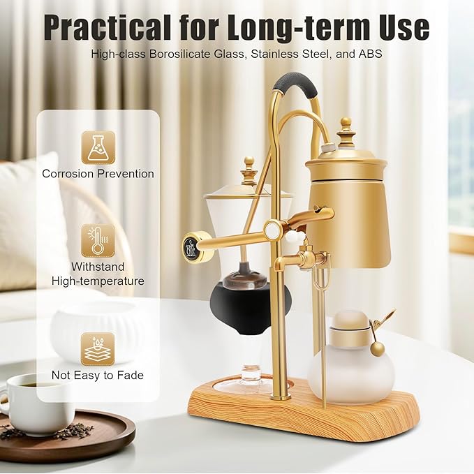 Balance Syphon Coffee Maker, 400ml Siphon Brewer, Elegant Retro Coffee Pot, Retro-Style Vacuum Coffee Brewing, Vintage Coffee Maker, Classic Gold