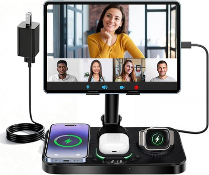 6-in-1 Wireless Charging Station for Apple Products with Clock, 7-Color RGB and Foldable,30W Multiple Devices Wireless Charging Stand for iPad Stand, for iphone17, for AirPods, for Apple Watch