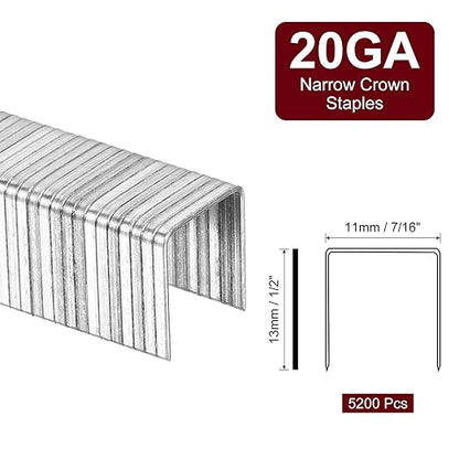 uxcell 20 Gauge Narrow Crown Staples 7/16" x1/2", 5200Pcs Galvanized Steel for Pneumatic, Electric Stapler, White