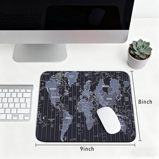Map Patterns Desk Mat, Large Gaming Mouse Pad Non-Slip Rubber Base with Stitched Edges, Waterproof Protection for PC Laptop Home Office Desk Decor (8x9in)