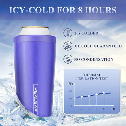 4 in 1 Insulated Slim Can Cooler for 12 OZ Cans and Beer Bottle - Keep 8 Hours Cold, Easy to Hold - Stainless Steel Can Holder, Double Walled Can Insulator for Hard Seltzer and More (Violet)