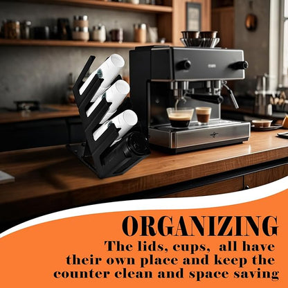 2Pack Paper Cup and Lid Holder,Disposable Coffee Cup Organizer,4 Compartment Disposable Cup Dispenser Organized Storage with Holder for Countertop Coffee Station Bar Kitchen Restaurant Office