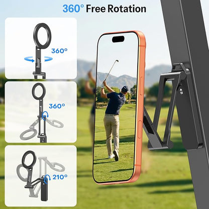 OMOTON Magnetic Golf Cart Phone Holder, [1/4" Screw+Tri-fold] Golf Gifts for Men Women Him 2026 Golf Accessories Essentials Gadgets Compatible with iPhone 17-12, Fits EZGO/Club Car/Yamaha, Black