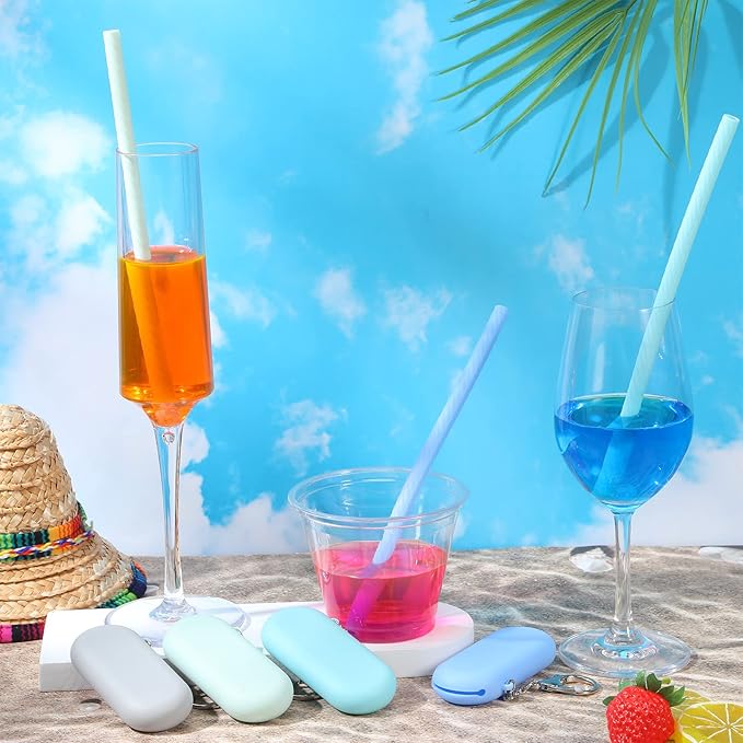 Meanplan 4 Sets Cruise Ship Essentials,4 Set Silicone Straws with Case Reusable Silicone Portable Drinking Straw Set for Party Travel Cold or Hot with 4 Carry Case, 4 Cleaning Brushes (Fresh Color)