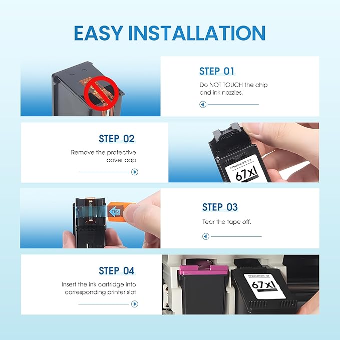 Compatible 67XL Ink Cartridge Replacement for HP Envy 6400 6055e 6455e 6055 6452 6455 DeskJet 2855e 4255e 4155e 2755e 4155, Black, Tri-color, 3-Pack