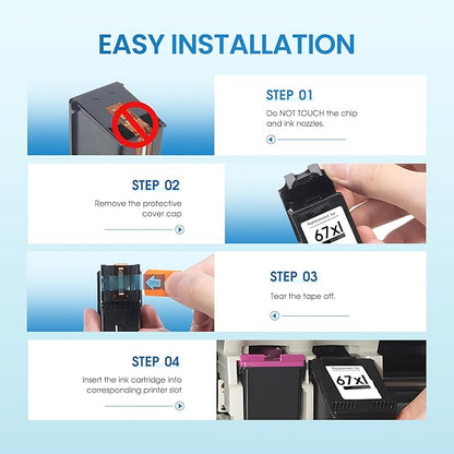 Compatible 67XL Ink Cartridge Replacement for HP Envy 6400 6055e 6455e 6055 6452 6455 DeskJet 2855e 4255e 4155e 2755e 4155, Black, Tri-color, 3-Pack