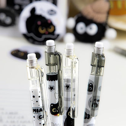 6Pcs Black Cute Mechanical Pencils with Eraser 0.5mm Kawaii Cartoon Mechanical Pencil School Pencil Gifts for Women Man