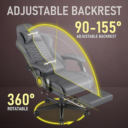 Gaming Chair, Computer Gaming Chairs with Footrest, Linkage Armrests and Lumbar Support, High Back Ergonomic Office Chair for Adults, Big and Tall Desk Chair(Grey)