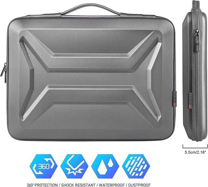 DOMISO 15.6 Inch Laptop Hard Case, Waterproof Shockproof Hard Shell Laptop Sleeve Protective Computer Bag for Most 15-15.6" Laptops/Macbook Pro/Lenovo IdeaPad/HP ENVY/Dell XPS, Silver