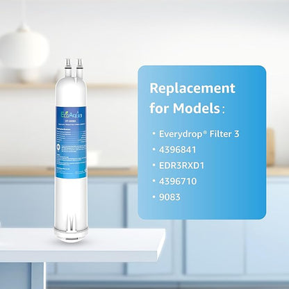 EcoAqua 4396841 Replacement for Everydrop庐 Filter 3, EDR3RXD1, EDR3RXD1B, 4396710, 9083, 9030, 46-9020, 46-9020P, P1WB2, P1WB2L Refrigerator Water Filter, 2 Filters