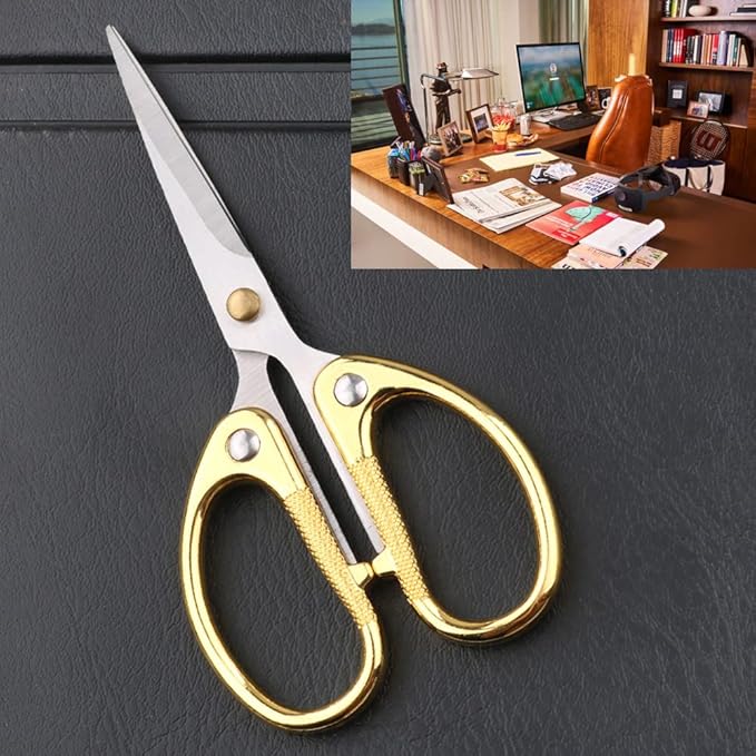 5" All Stainless Steel Office Scissors,Ultra Sharp Blade Shears,Sturdy Sharp Scissor for Office Home School Sewing Fabric Craft Paper Multipurpose Scissors Gold