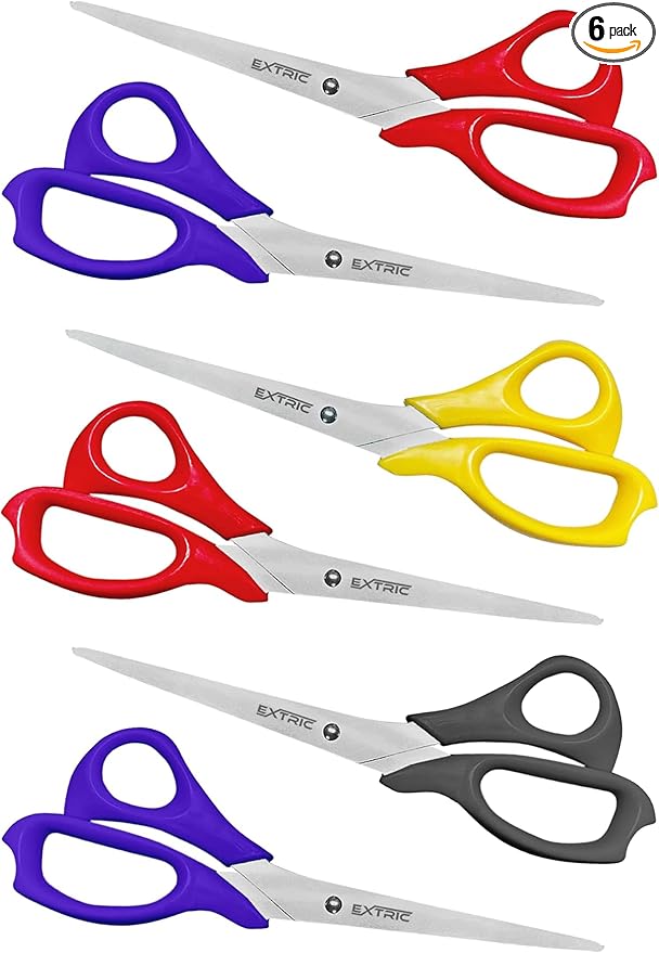 EXTRIC Heavy Duty Stainless Steel Scissors, 7" All Purpose, 6 Pack, Yellow Color
