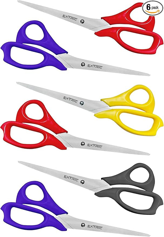 EXTRIC Heavy Duty Stainless Steel Scissors, 7" All Purpose, 6 Pack, Yellow Color