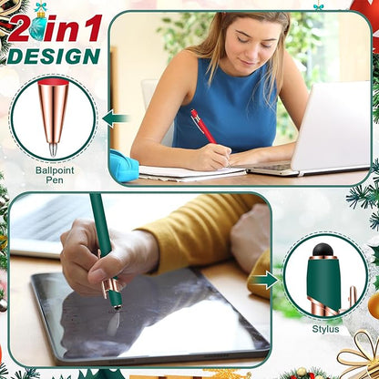 Tenare 12 Pieces 2 in 1 Stylus Metal Ballpoint Pen with Stylus Tip, 1.0 mm Black Ink Ballpoint Pen for Touch Screens(Red and Green)
