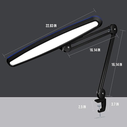 Neatfi XL 2,200 Lumens LED Task Lamp, 20W, 182 SMD LEDs, 23-Inch Ultra-Wide, 4 Brightness Levels, 3 Light Modes, Dimmable, Eye-Caring, Glare-Free (CCT with Clamp, Black)