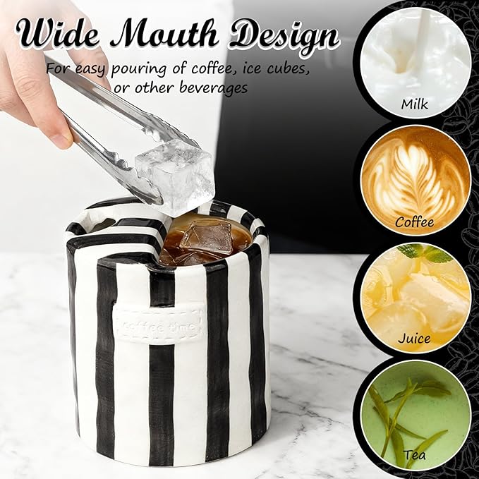 Novelty Ceramic Coffee Mug Designed to Look Like a Gift Box, 10oz Retro Hand-Painted Ceramic Travel Mug, Brown & White Striped, Microwave & Dishwasher Safe, Perfect Present for Coffee Lovers (Black)