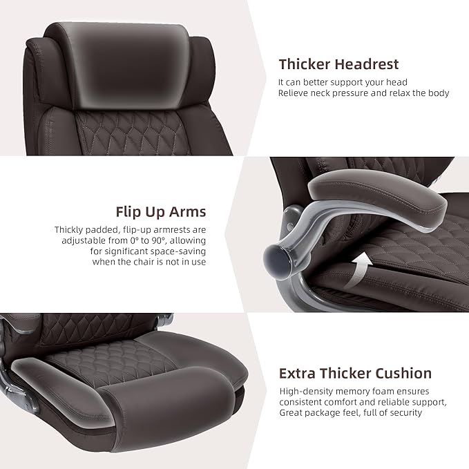 Large High Back Office Chair with Flip Arms- Executive Desk Chair with Locking Wheels, Adjustable Lumbar Support, Ergonomic Synthetic Leather Computer Chair Prevents Cats Scratching